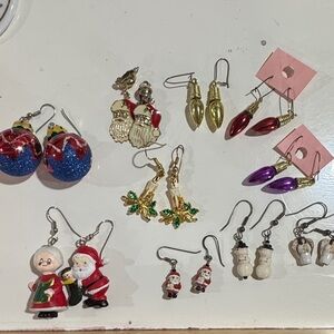 vintage Christmas Santa Festive Holiday Earrings Sets lot of 10